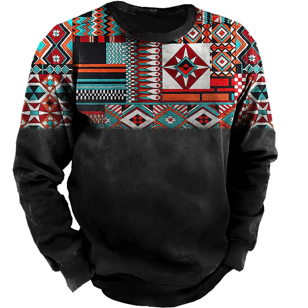 Зимняя мужская футболка с длинным рукавом Harajuku Ethnic Wind Graphics Vintage Clothes Pullover Shirt Casual Street Loose Casual Tee Top