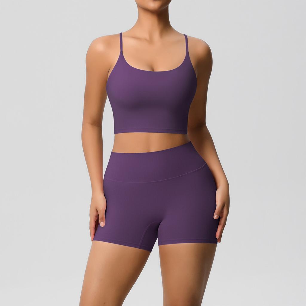 Женская мода однотонный топ с открытой спиной облегающая дышащая одежда для йоги спортивная одежда для бега фитнеса шорты комплект