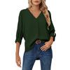 Solid Color Fashionable Chiffon Shirt Women's V-Neck Long-Sleeved Casual Top