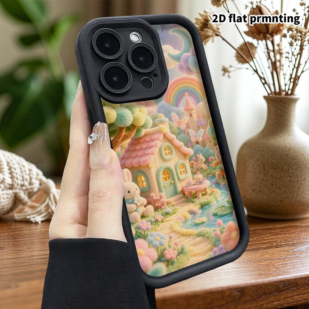 Phone Case: 2D flat, suitable for iPhone 18 17 16 15 14 13 12Pro protective case, plush little cabin, perfect Christmas and Halloween holiday gift