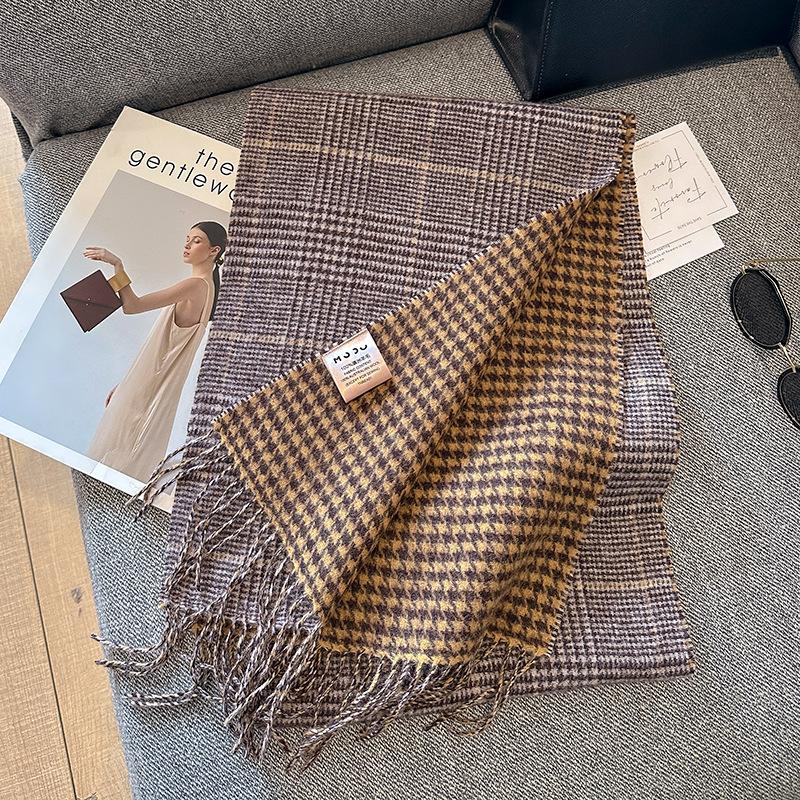 Pure Wool Classic Scarf Women's Winter Versatile Thickened Long Shawl Dual-purpose Male and Female Couples