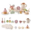 WOODEN TEETHER Afternoon Tea Set Toy Realistic Play House Wooden Toy Silicone Tea Party Tea Set Tea Tray Set Pretend Play Improve Communication Skills