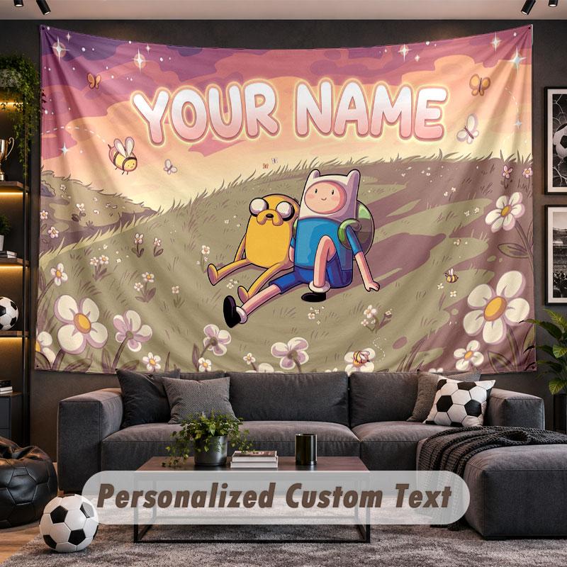 Wall Hanging Tapestry Custom NameAdventure Time cartoon Pattern Personalized Printed Fabric Wall Decor