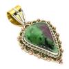 Ruby In Zoisite Lab-Created 925 Sterling Silver Gift Two Tone Pendant 1.50" a2V80