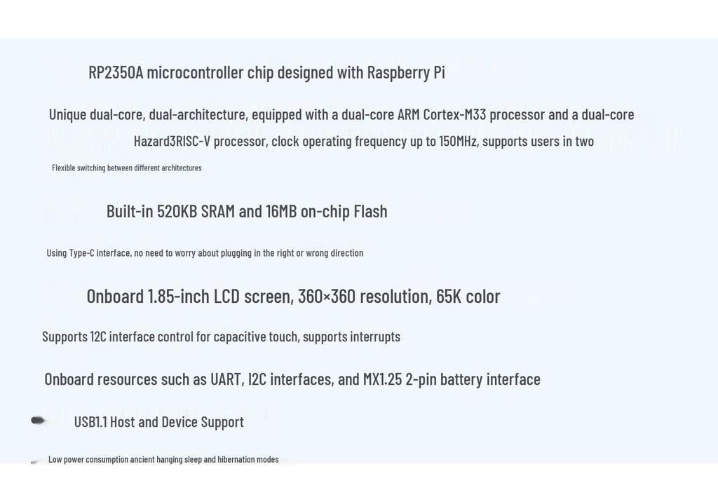 RP2350 1.85" Round LCD Screen Dev Board, 360×360, 65K Colors, Dual-Core