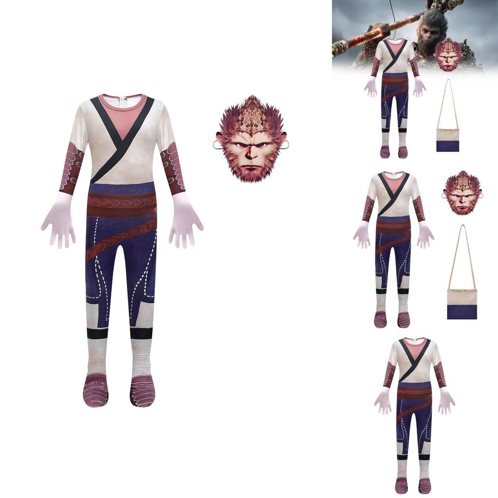 New Style Kids Cosplay Costume For Black Myth Wukong Soft Fabric Spandex Outfit For Halloween Dress Up