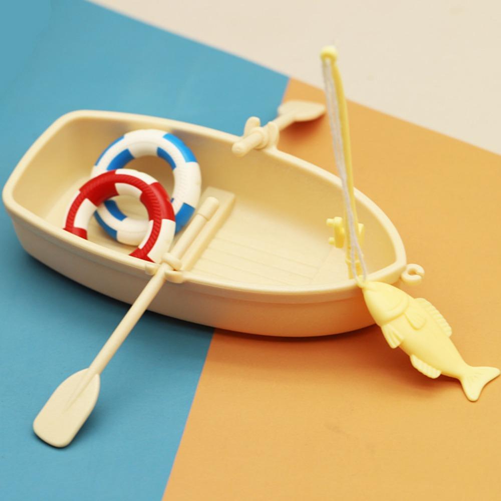 Plastic Dollhouse Ornaments Mini Fishing Boat Set Funny Fishing Boat Model  Children
