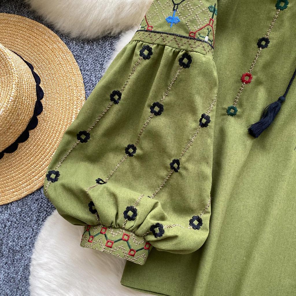 Элегантная блузка на шнуровке с вышивкой, длинным рукавом и плиссировкой. Шикарный винтажный топ с V-образным вырезом. Женская модная рубашка для весны, вечеринки по случаю дня рождения, Y2k.