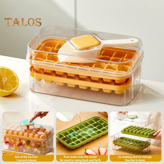 Форма для льда с лопаткой и контейнером, штабелируемая форма для льда для морозильника, легкосъемное силиконовое дно, дизайн с нажатием в одно касание, льдогенератор для напитков, кофе, коктейлей