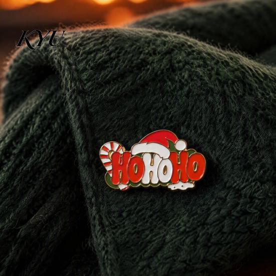 Enamel Clothes Badge HOHOHO Brooch for Christmas, Santa Hat Candy Cane Christmas Stocking Stuffer Alloy Pin, Decorative Holiday Sweaters Jackets