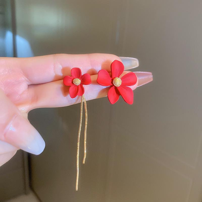 Серьги с кисточками в форме сердца с розовым цветком и серебряной иглой: Шикарные, Универсальные, Роскошные Гвоздики для Женщин.