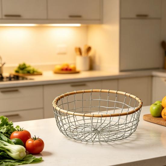 Storage Basket, Stainless Steel Woven Multi-Purpose Organizer, Large Capacity Stackable Fruit Bowl for Kitchen Bathroom Bedroom And More