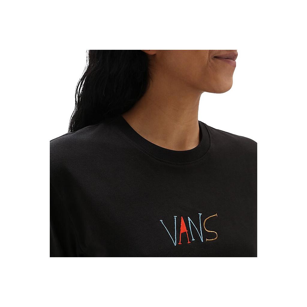 Vans Футболка с круглым вырезом и длинным рукавом с принтом букв, женские топы, черные VN0A5LEYBLK