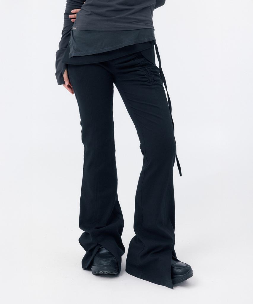 MISEKI SEOUL Side Shirring String Mini Skirt Pants Set Black