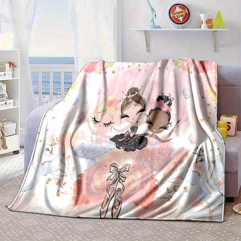 Ballerina In Pink Flowers Blanket Flannel Blanket for bed, sofa, Camping, Hiking, Picnic Essentials, gift for family Fan gifts