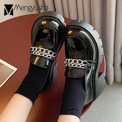 Модные туфли на платформе из лакированной и матовой кожи, женские туфли на плоской подошве, каблук 6 см, резиновые мокасины, роскошные кеды с цепочкой, женские оксфорды, кроссовки-бублики JK