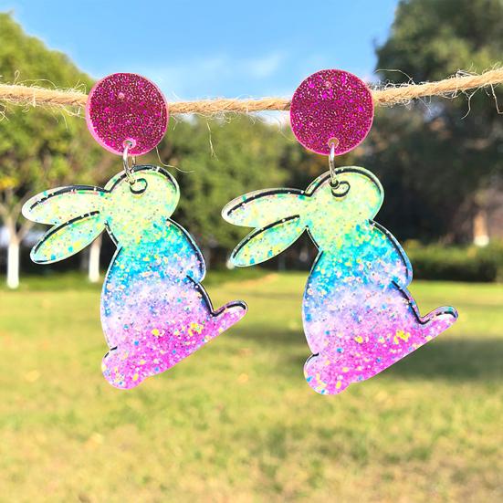 Easter Acrylic Bunny Earrings for Women Glittery and Colorful Rabbit Dangle Earrings Festive Holiday Jewelry for Easter Celebrations
