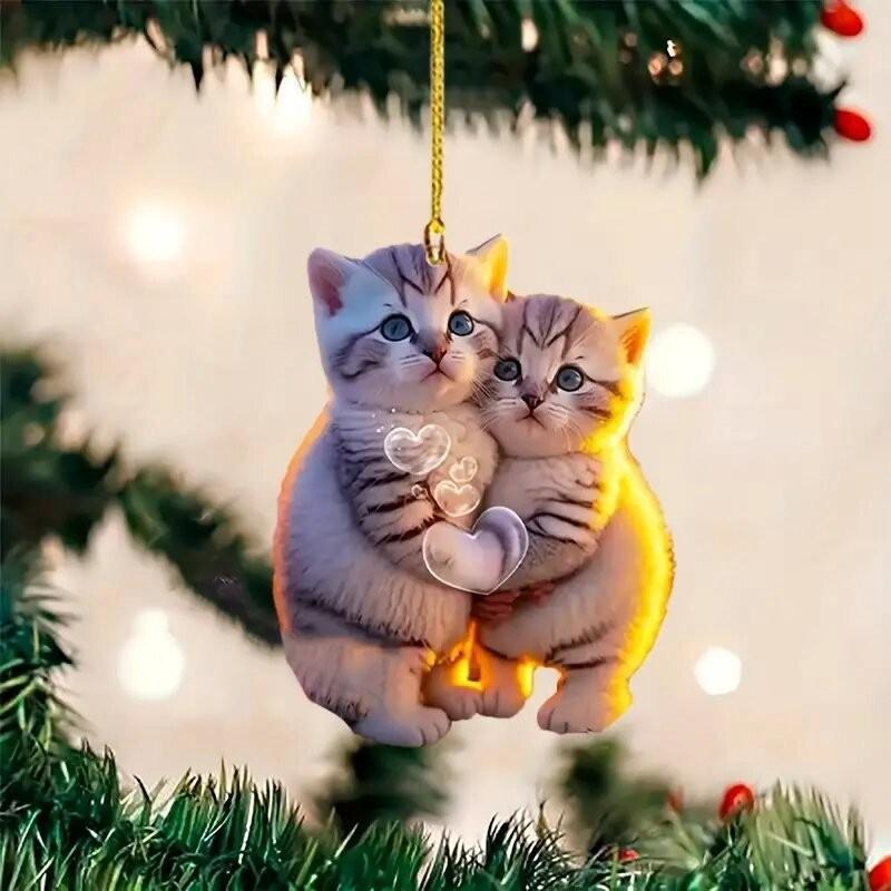 Adorable Acrylic Couple Cat 2d Car Hanging Ornament For Stylish Auto Interior Decor