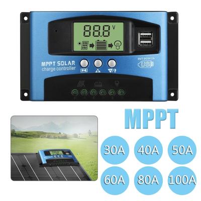Солнечные контроллеры MPPT 100A 80A 60A 50A 40A 30A Двойной USB ЖК-дисплей 12В 24В Регулятор зарядного устройства для солнечных панелей