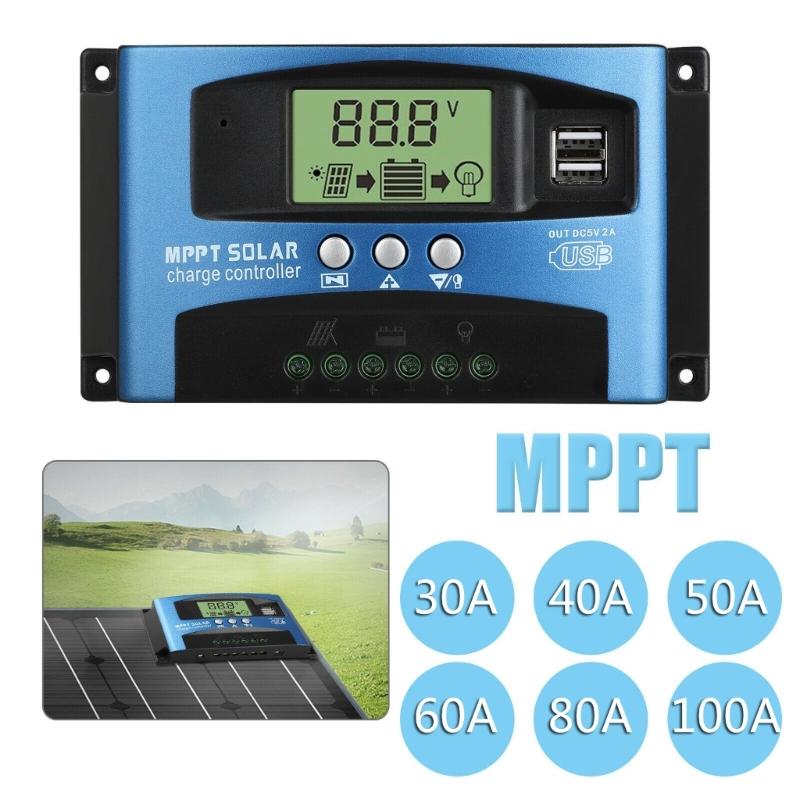 Солнечные контроллеры MPPT 100A 80A 60A 50A 40A 30A Двойной USB ЖК-дисплей 12В 24В Регулятор зарядного устройства для солнечных панелей