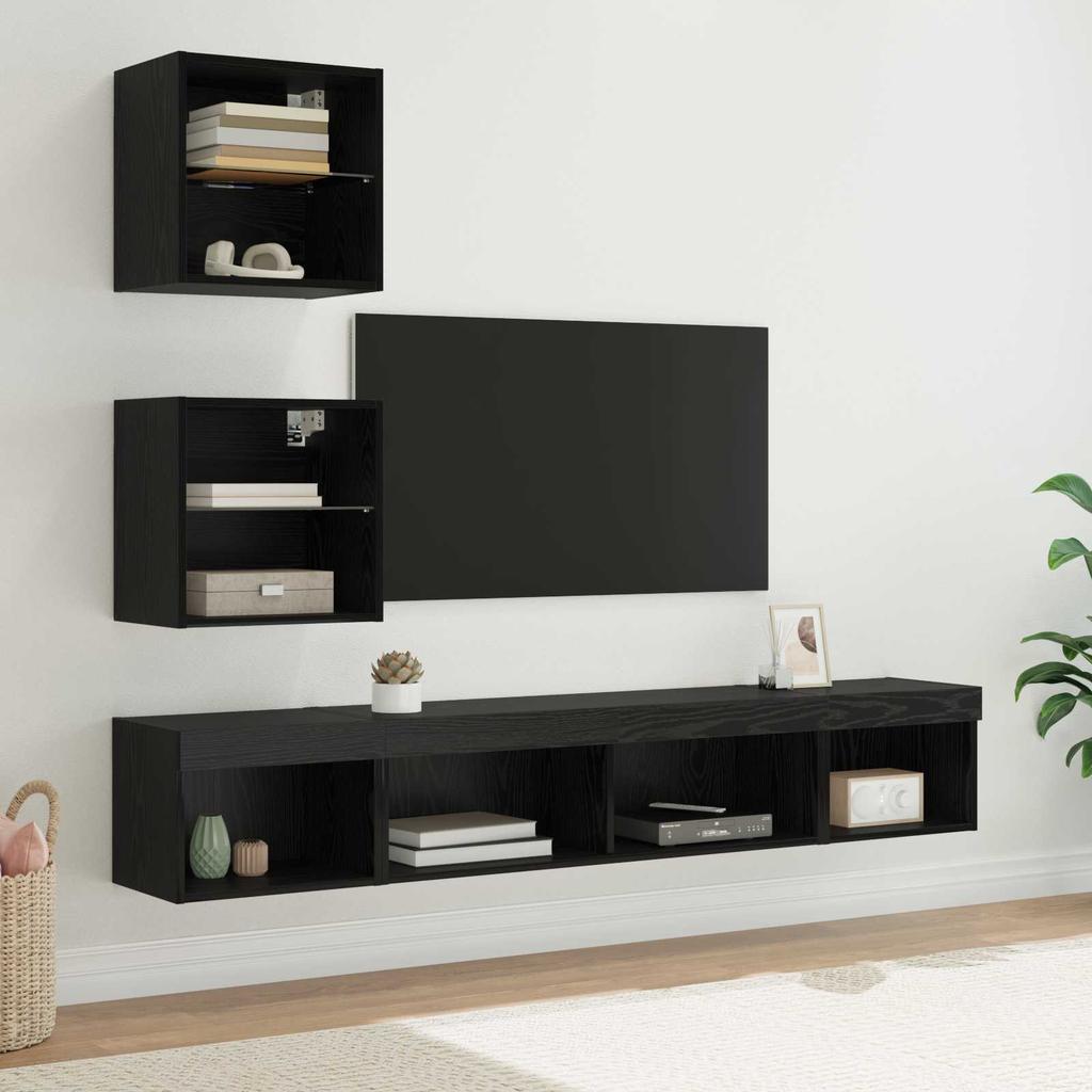 TV Wall Units with LED Lighting 5 pcs Black Oak Effect