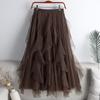Qooth Summer Long Maxi Skirt Women FCute High-waisted Pleated Kawaii Tulle Skirt Mesh Gauze QT1240