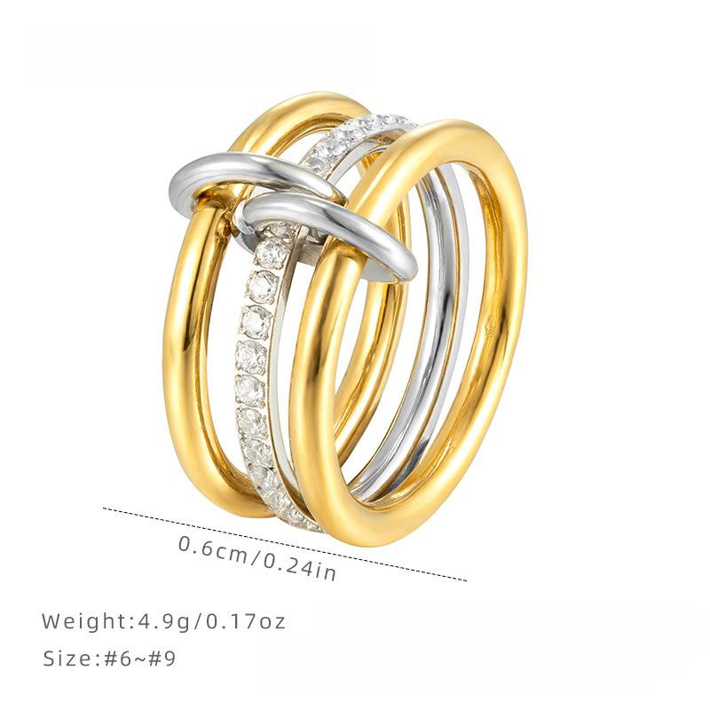 Кольцо из нержавеющей стали с контрастными тремя кольцами, кольцо с гальваническим покрытием из титановой стали с передовым чувством, нишевые женские аксессуары