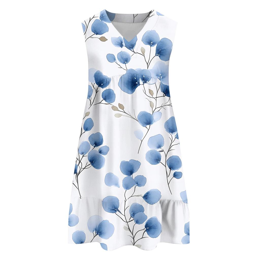 Women's Casual Fashion Breathable V-neck Vest With Pockets Floral Holiday Dress