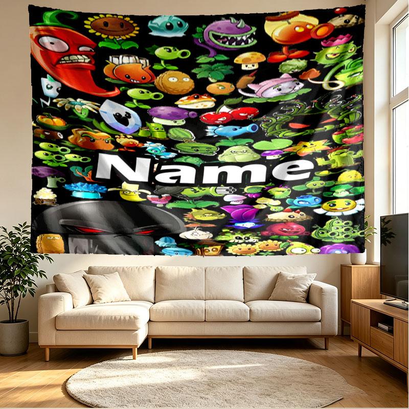 Custom Name Personalized Plants vs. Zombies Print Tapestry, Wall Art Decor, Bedroom, Dorm, Apartment, LivingRoom, Party Backdrop, Gift for Birthday