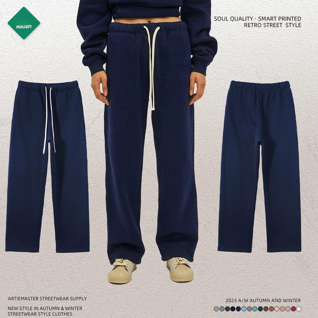 2024 Autumn/Winter Men's Thick 350g Velvet Straight-Leg Loose Casual Sports Trousers