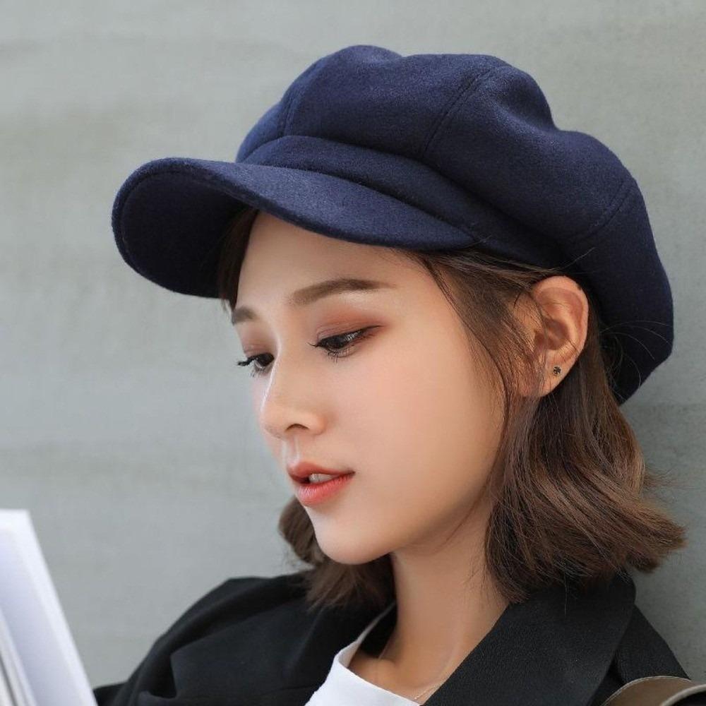 Ear Protection Woolen Octagonal Hat Solid Color Painter Caps Casual British Berets  Winter