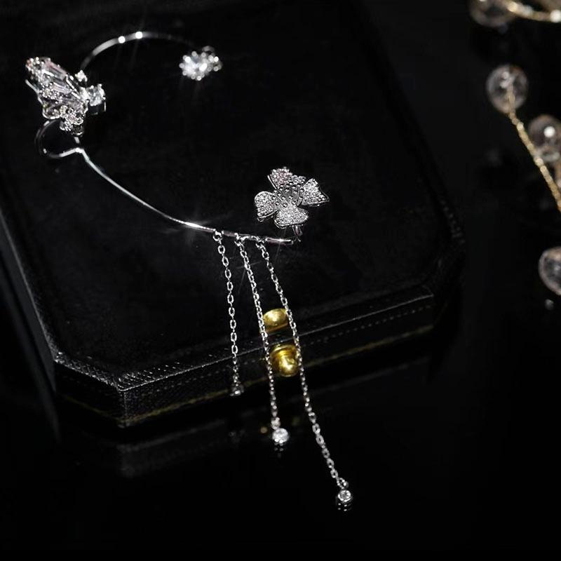 Зажимы для ушей-бабочки без пирсинга для женщин, блестящие серьги с цирконом для женщин без пирсинга, серьги с бахромой ZPG