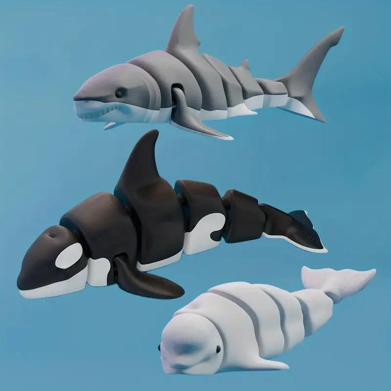 Flexible Joint Marine Animal Ornament 3D Printed Shark Killer Whale Figurine Simulation Model Home Decor Gift For Family Friends