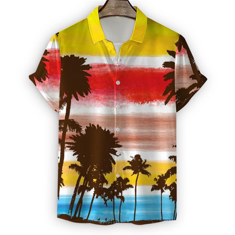 Мужская рубашка Hawaiian Palm Tree с принтом «Летний пляжный отдых» с 3D-принтом, короткий рукав, классная уличная рубашка с воротником на пуговицах