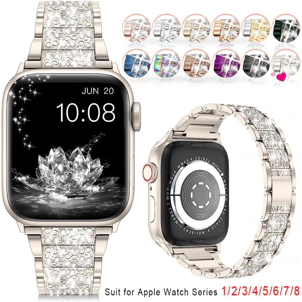 Классический сверкающий бриллиантовый ремешок для Apple Watch 40 мм 45 мм 44 мм 41 мм 42 мм 38 мм Металлический ремешок для IWatch Series 7 SE 6 5 4 Женский браслет