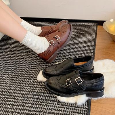 Yingyi педали туфли из кожи Lunfeng женские осенние новые на толстом каблуке резные броги