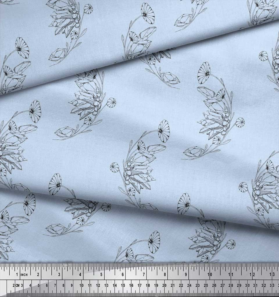 Soimoi Синяя полиэфирная креповая ткань с художественным принтом в виде листьев и цветочного принта, 42 дюйма по метрам