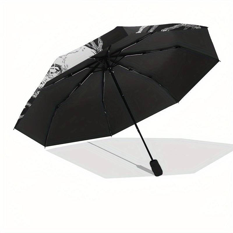 "Dark Gothic Skulls & Pentagram Button Pin" Umbrella, Cute Umbrella with Cute Design, Portable 3-Fold Compact Umbrella for Men & Women, Valentine's Da