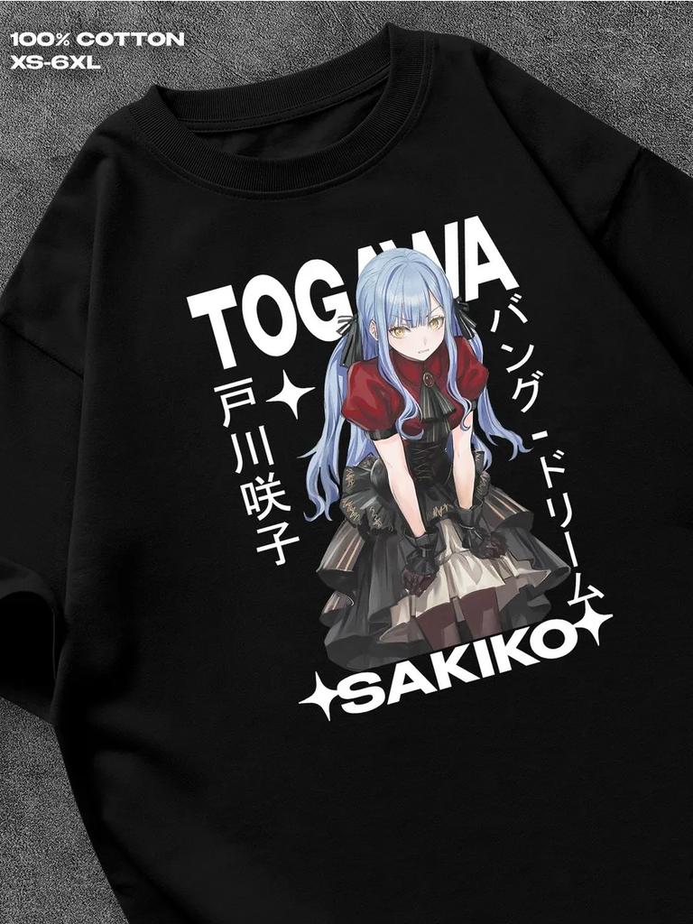 BanG Dream! Сакико Тогава черная футболка Мужская футболка Женские футболки с принтом букв Короткий рукав Футболка Повседневная уличная футболка Топ
