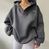 Осень-зима женские толстовки с v-образным вырезом и длинными рукавами, пуловеры, модные однотонные спортивные пальто с капюшоном, повседневная свободная толстовка, женская уличная одежда