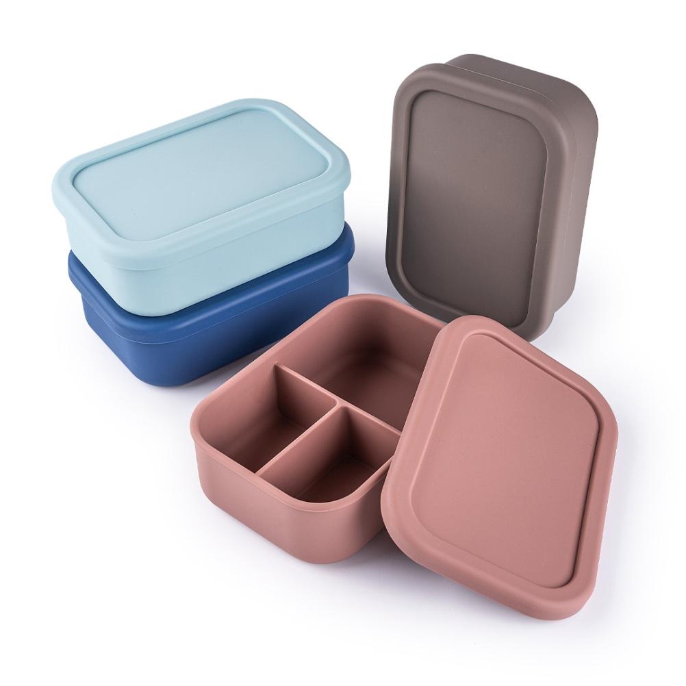 Силиконовый ланч-бокс Bento, портативный многоразовый, с 3 отделениями, пригодный для использования в микроволновой печи, для взрослых и детей