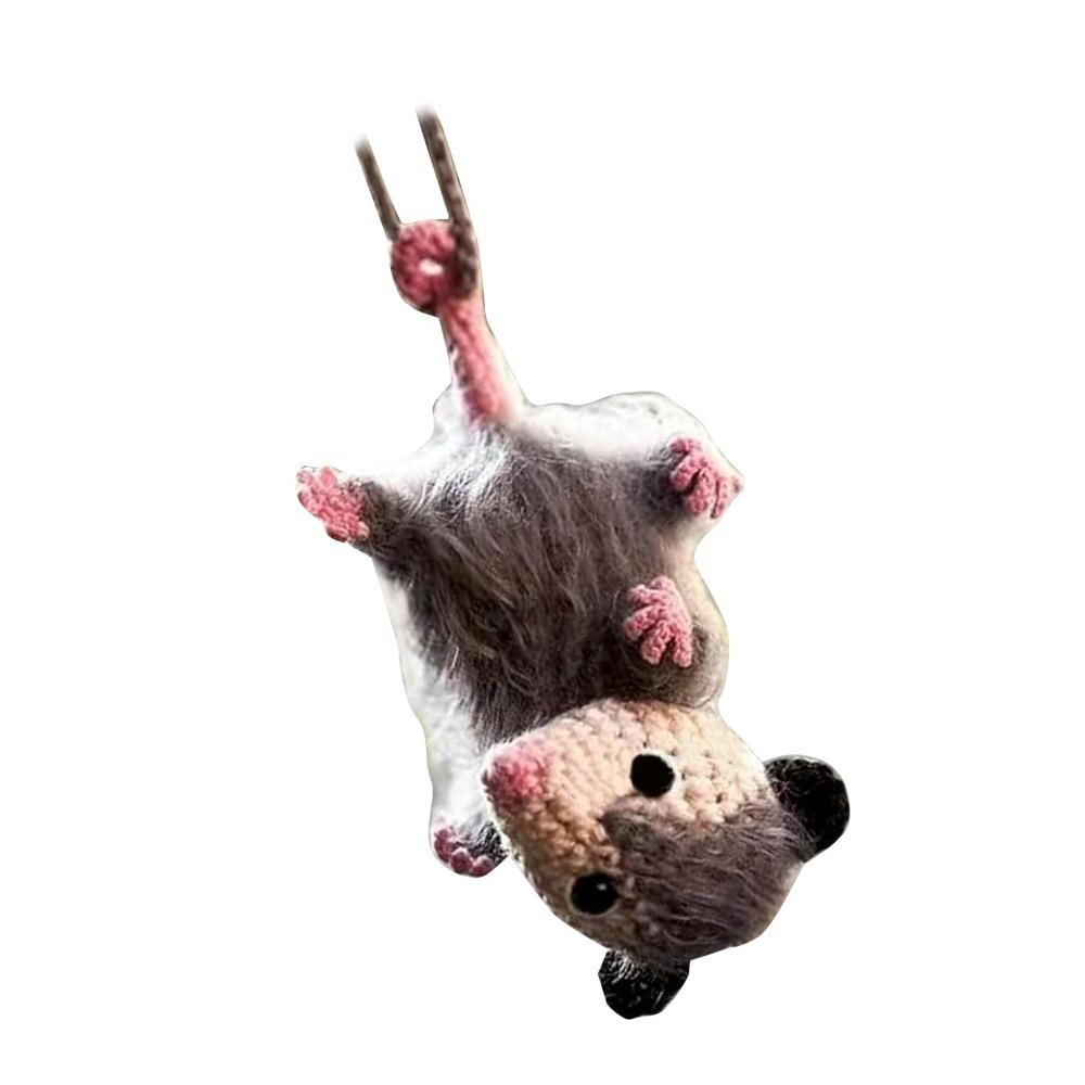Crochet Rearview Mirror Accessory Handmade Knitted Screaming Possum Ornament For Car Interior