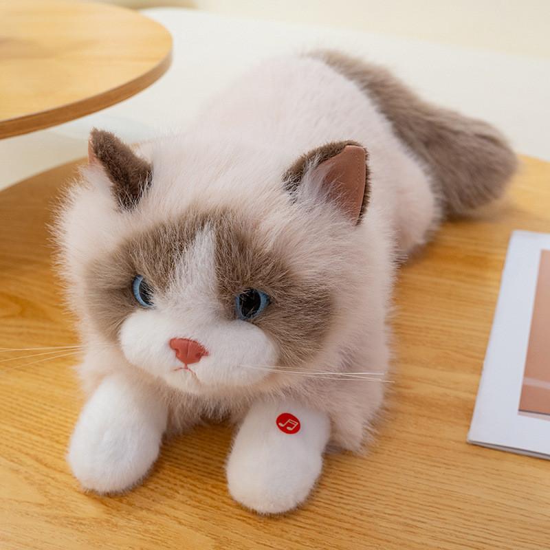 Simulated Cat Plush Doll With Sound Function Children Companion Toy For Kids And Teens Gift