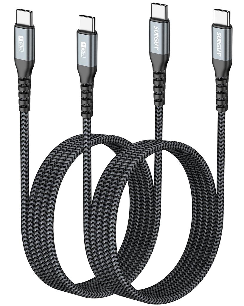 SUNGUY USB Type C Cable PD Compatible 60W Fast Charging USB C to USB C Cable Type C to C Data Transfer Compatible with iPhone Galaxy iPad Pro and