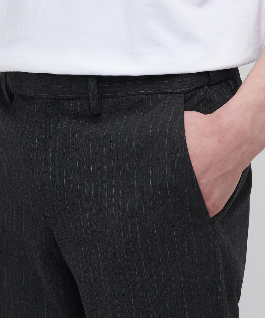 MUSINSA STANDARD Pinstripe Tapered Hidden Banding Crop Slacks [Charcoal Gray]