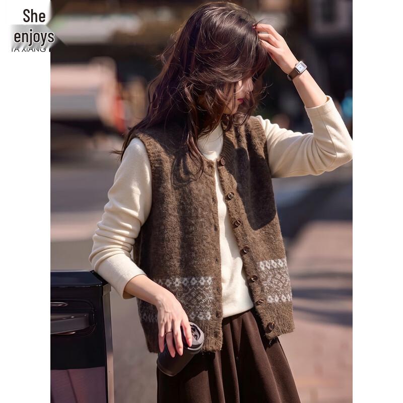 Женский жилет с пуговицами, жаккардовый узор Fair Isle