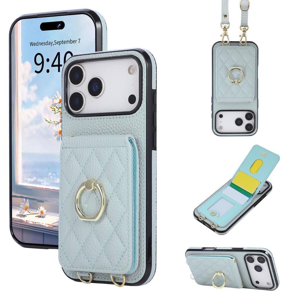 Кошелек-чехол на шею с кольцом-держателем и слотами для карт для iPhone 17 Pro Max 16 Plus 15 14 13 12 11 с длинным ремешком