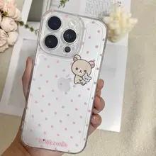 Милый Медведь Розовые Точки Чехол Для Телефона Для Samsung S25 S24 S23 S22 S21 S20 Note20 Note10 Plus Ultra Lite 5G Прозрачный Мягкий ТПУ Чехол