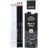BRUSTRO Artists Coloured Pencils | Black & White | Set of 6 (3 Whites and 3 Blacks) | Ideal for Students and Adults, Col