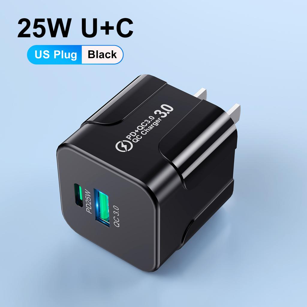 PD 25W USB C быстрое зарядное устройство для iPhone 15 Pro Max Xiaomi 14 Oneplus KR EU US Mini 2 порта дорожный штекер телефон быстрая зарядка адаптер